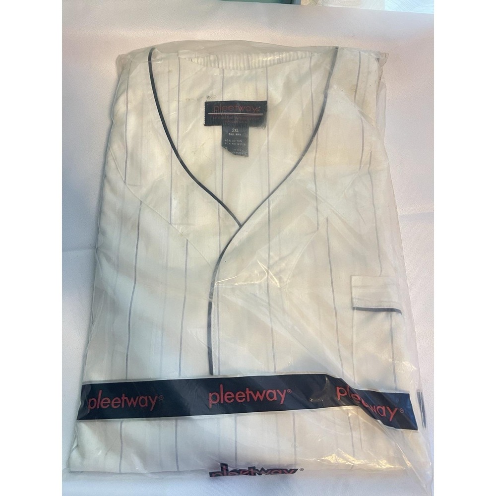 Vintage 60s 70s Mens PLEETWAY Cotton Pajamas Set Stripe Windowpane 2XL New